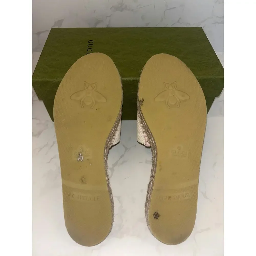 Gucci Espadrille Slides in Cream with Pink Logo - Picture 2 of 5
